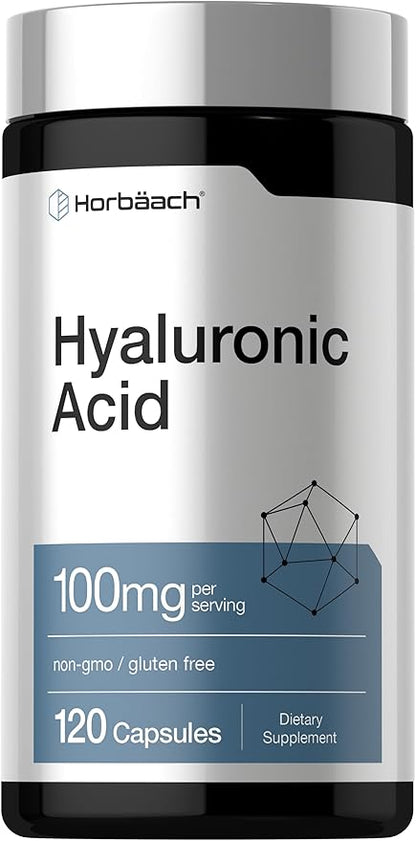 Horbäach Hyaluronic Acid Supplement | 100mg | 120 Capsules | Non-GMO, Gluten Free