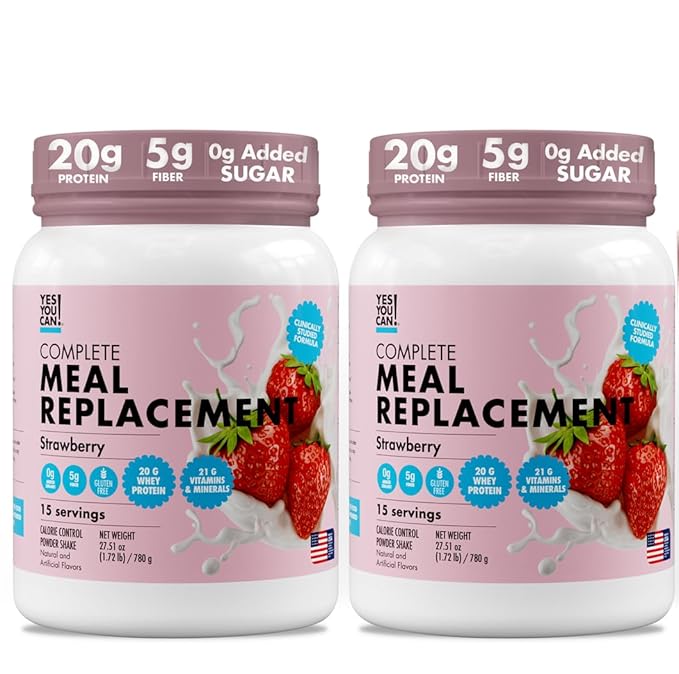 Yes You Can! Complete Meal Replacement - 15 Servings (2 Pack), 20g of Protein, 0g Added Sugars, 22 Vitamins and Minerals - All-in-One Nutritious Meal Replacement Shake (Strawberry)