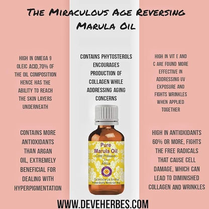 Deve Herbes Pure Marula Oil (Sclerocarya birrea) Cold Pressed (Pack of Five) 100ml X 5 (16.9 oz)