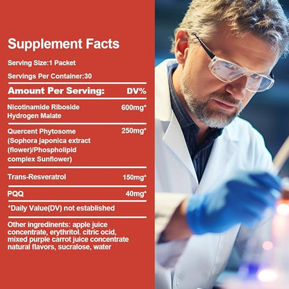 NAD Supplement 1200mg Synergistic Blend with Nicotinamide Riboside, PQQ & Resveratrol - Premium Anti-Aging Supplement for Cellular Energy, Mental Clarity and Longevity (30 Packets)1