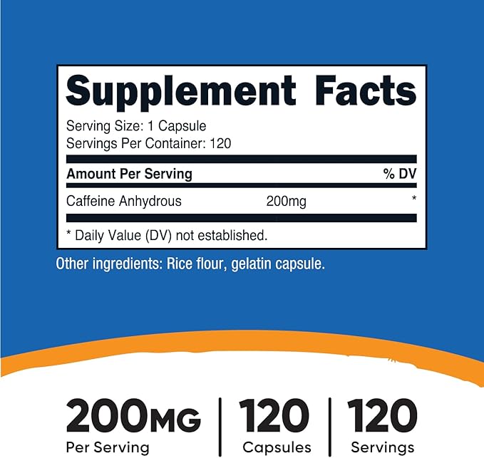 Nutricost Caffeine Pills 200mg, 120 Capsules - Gluten Free, Non-GMO