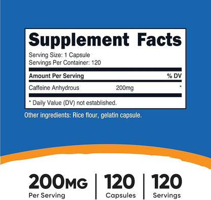 Nutricost Caffeine Pills 200mg, 120 Capsules - Gluten Free, Non-GMO