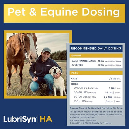 LubriSynHA Hyaluronic Acid with MSM Hip & Joint Care Supplement for Dogs, Cats & Horses – Liquid Oral HA for Pets – Joint Support Promotes Mobility, Flexibility, Cartilage Health & Comfort – 32oz