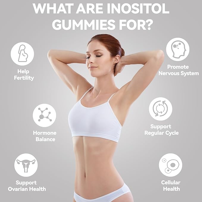 Inositol Gummies Sugar Free, Myo-Inositol & D-Chiro Inositol 40:1 Ratio Supplement for Women, Fertility, Hormone Balance, Ovarian Health, 60 Count