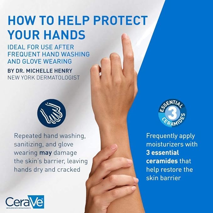 CeraVe Therapeutic Hand Cream for Dry Cracked Hands With Hyaluronic Acid and Niacinamide,Fragrance Free 3 Ounce,(Pack of 2)
