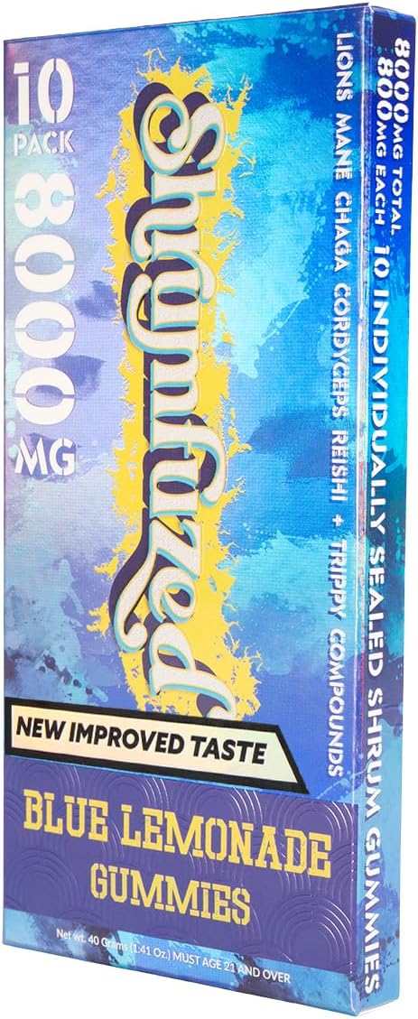 Shrumfuzed Proprietary Nootropic Gummy 8000mg - Now with New Improved Taste - Lion's Mane, Reishi, Chaga, and Cordycep Nootropic Mushroom Blend (10, Blue Lemonade)