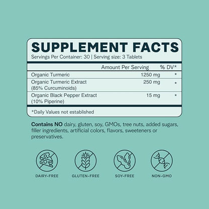 Ora Organic Turmeric Curcumin with Piperine - Pure Extracts for Joint Stress and Cardiovascular Health, Support Healthy Cognitive Function, No Filler Ingredients - 90 Vegan Tablets, 1 Month Supply