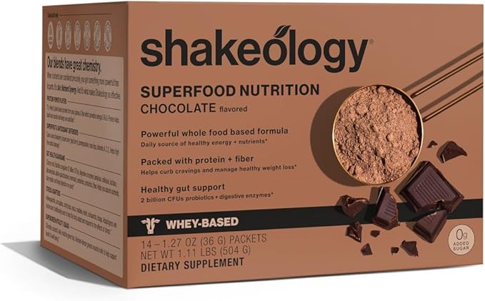BODi Shakeology 0g Added Sugar Whey-Based Protein Powder – Gluten-Free Superfood Shake with Vitamins & Minerals – Helps Support Healthy Weight Loss & Gut Health, Chocolate, 14 Individual Packets
