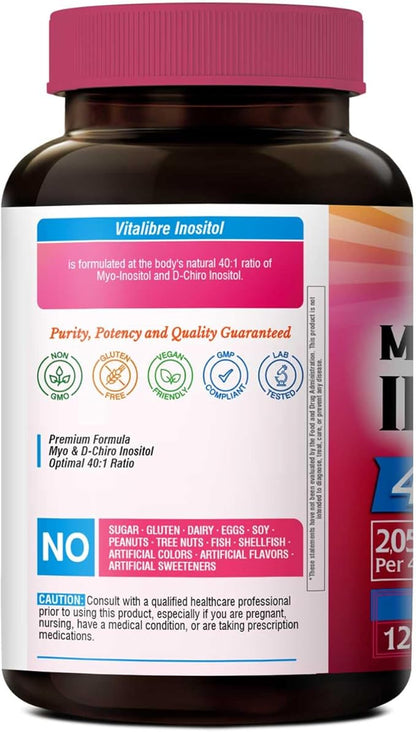 Inositol Supplement, Myo-Inositol & D-Chiro Inositol Supplements for Women, 40:1 Ideal Ratio, Hormone Balance and Women’s Wellness, 120 Vegan Capsules