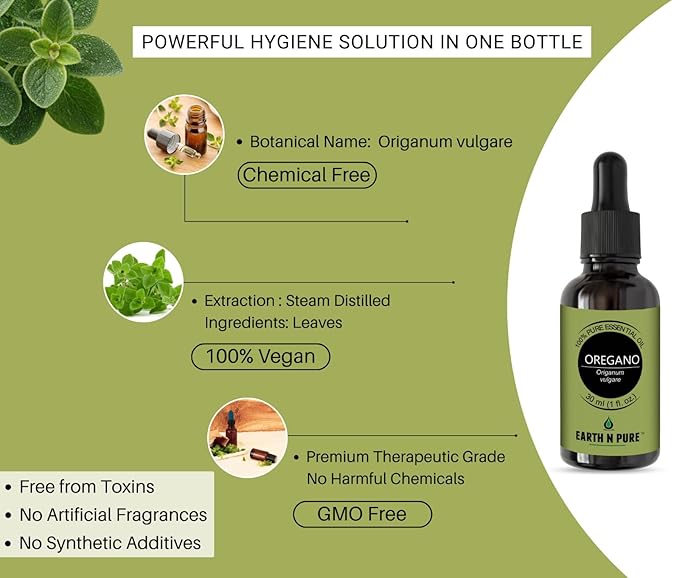Earth N Pure Oregano Essential Oil Undiluted, Natural and Therapeutic Grade with Glass Dropper - 15 ML