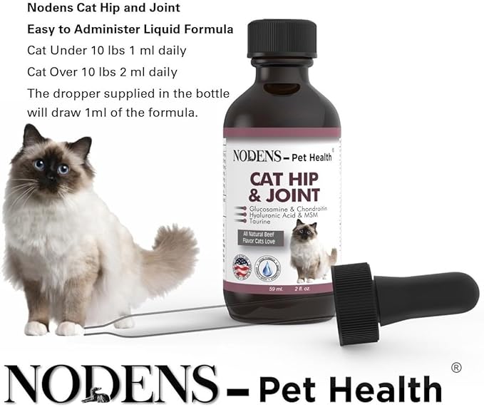 NODENS Cat Hip and Joint Liquid Glucosamine for Cats with Chondroitin – All Natural Cat Joint Supplement for Senior Cats Pain Relief Anti-inflammatory for Improved Joint Flexibility & Mobility 2oz