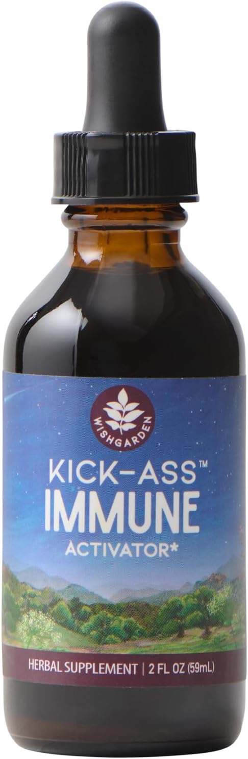WishGarden Herbs Kick-Ass Immune Liquid Herbal Immune Support Supplement – Echinacea & Goldenseal with Elderflower (Sambucus Nigra) – Herbal Immunity Boost & Lymphatic Support Drops – Vegan – 2 oz