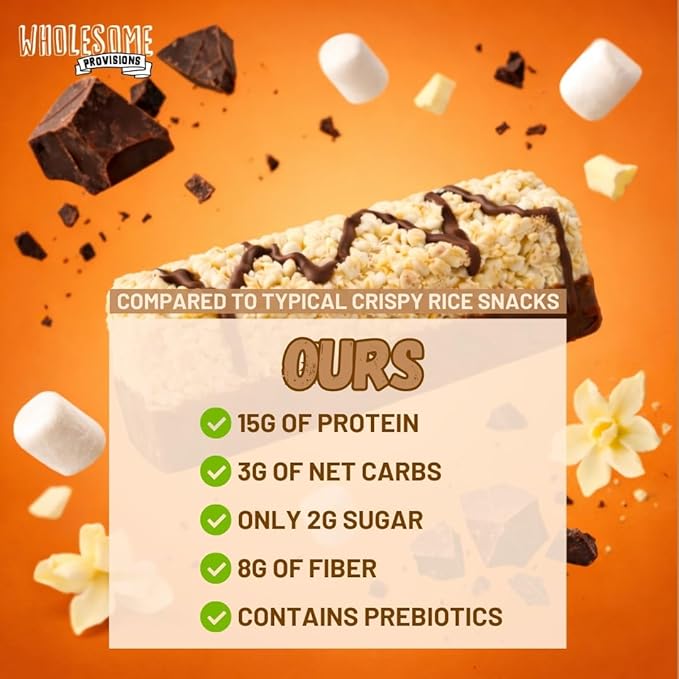 Protein Crispy Rice Treats, 15g Protein, 3g-7g Net Carbs, Low Carb, Fluffy, Soft, Chewy, Gluten Free, High Fiber, Keto-Friendly, No Aftertaste (Chocolate Vanilla Remix, 1 Pack)