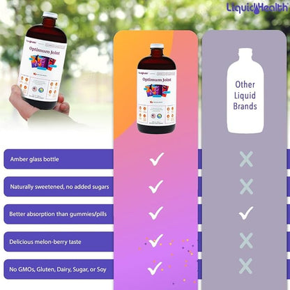 LIQUIDHEALTH Optimum Joint Support Liquid Multivitamin with Glucosamine, Chondroitin, MSM, Hyaluronic Acid - Increase Mobility, Joint Comfort, for Runners & Athletes - Made in USA, Vegan (2 Pack)