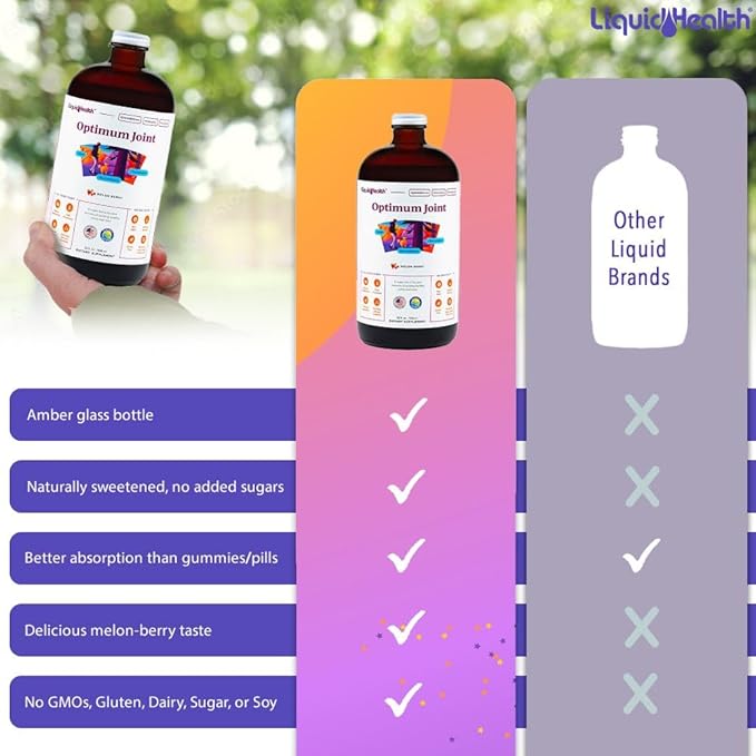 LIQUIDHEALTH Optimum Joint Support Supplement with Glucosamine, Chondroitin, MSM, Hyaluronic Acid - Triple Strength Liquid Vitamins, Gluten-Free, Dairy-Free, Soy-Free Joint Juice, Made in USA (32 oz)
