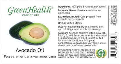 GreenHealth Avocado Carrier Oil – 4 fl oz (118 ml) Plastic Bottle w/Cap – 100% Pure Carrier Oil
