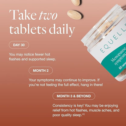 EQUELLE Multi-Symptom Menopause Relief Supplement for Women, Plant-Based S-Equol, Non-Hormonal & Non-Prescription, Fewer Hot Flashes, More Sleep, Relieves Muscle Aches, 3 Month Supply (180 Tablets)