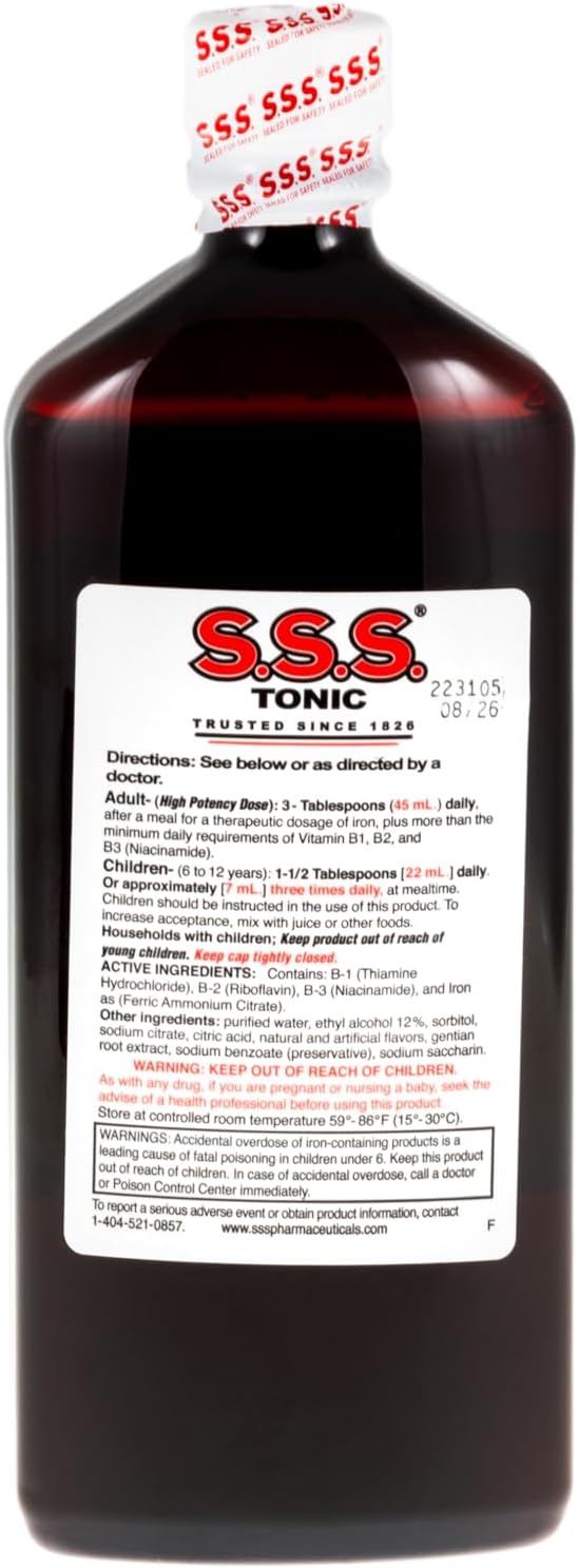 S.S.S. Tonic – High Potency Iron Supplement with B1, B2, B3 Vitamins – 20 fl oz Liquid Formula for Energy, Vitality & Wellness – Easy-to-Take, Iron-Rich, Made in USA, for Women & Men