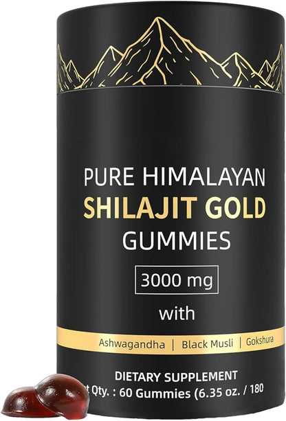 Shilajit Gummies, Form Himalayan Shilajit, with Ashwagandha Gokshura, No Added Sugar Non-GMO 100% Natural & Organic, Fulvic Acid & 85+ Trace Minerals for Men, Women | 60 Gummy