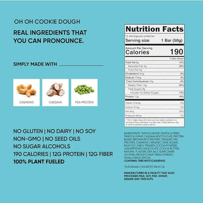 TRUBAR Vegan Protein Bars, Chocolate Covered Cravings Variety Pack, Peanut Butter, Cookies & Cream, & Cookie Dough, Gluten Free, Plant Based, High Fiber, Dairy Free, On the Go Healthy Snacks, 12 Count