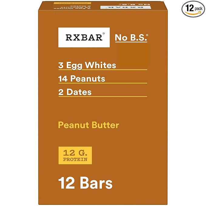 RXBAR Protein Bars, 12g Protein, Gluten Free Snacks, Snack Bars, Peanut Butter, 22oz Box (12 Count)