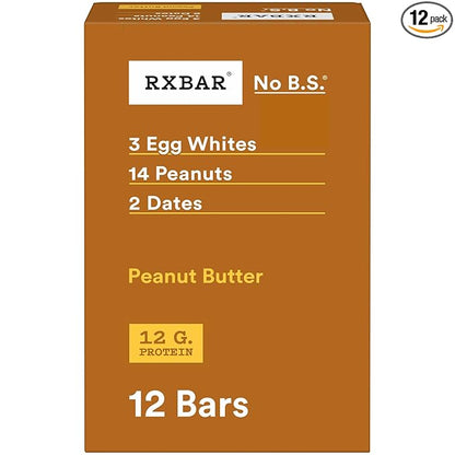 RXBAR Protein Bars, 12g Protein, Gluten Free Snacks, Snack Bars, Peanut Butter, 22oz Box (12 Count)