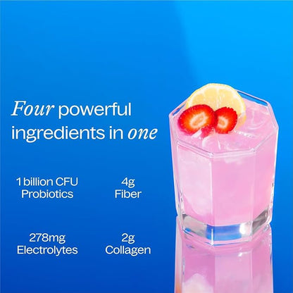Belli Welli Daily Fiber Supplement Packets with Collagen, Probiotics & Electrolytes | Single Serve Packets for Gut Health, Digestion & Debloating | Strawberry Lemonade | 10 Count