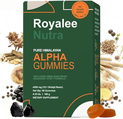10-in-1 Alpha Gummies for Men – 4000 mg Himalayan Shilajit with Tongkat Ali & Maca – 75% Fulvic Acid, Sugar-Free Vegan Energy and Vitality Support, 85+ Trace Minerals, 60 Count