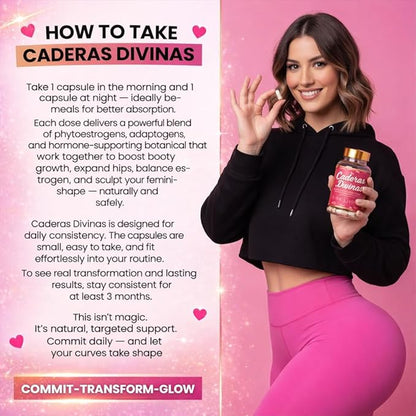 Caderas Divinas : Bigger Booty & Wider Hips – Aguaje + Maca Pills with Moringa & Saw Palmetto – 4 Super Ingredients for Natural Curve Growth – by CurvyFruit – 60 Capsules
