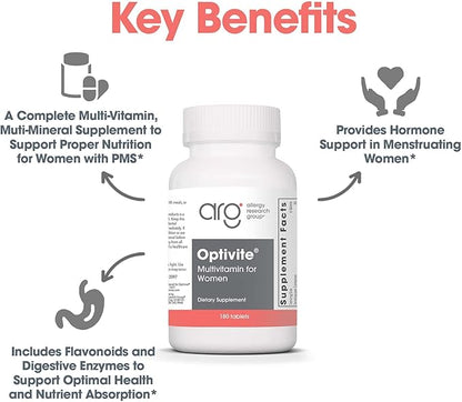 Optimox ARG Optivite - Women’s Multivitamin Multimineral - Hormone Balance & PMS Support - Enhanced with Flavonoids, Enzymes & Betaine HCl - 30 Servings - 180 Count