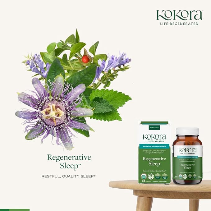Regenerative Sleep - Regenerative Organic Certified - Supports Restful, Quality Sleep, Relaxation* - Adaptogen Blend w/Lemon Balm & Passionflower - Vegan & Non-GMO - 60 Capsules - 30 Servings