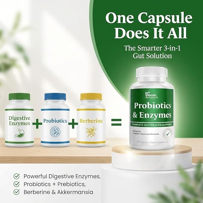 GLP-1 Support Enzymes, Pre & Probiotics for Digestive Health, Berberine Weight Loss Support, Akkermansia Muciniphila for Women & Men | Gut Health, Bloating Relief, 30 Ct
