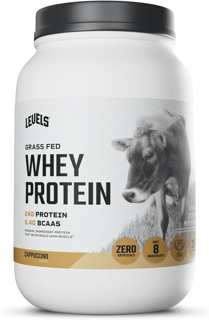 Levels Grass Fed Whey Protein Powder, No Artificials, 24G of Protein, Cappuccino, 2LB