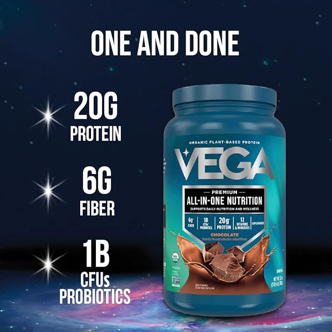 Vega Organic All-in-One Vegan Protein Powder, Chocolate - Superfood Ingredients, Vitamins for Immunity Support, Keto Friendly, Pea Protein for Women & Men, 1.6 lbs (Pack of 1)
