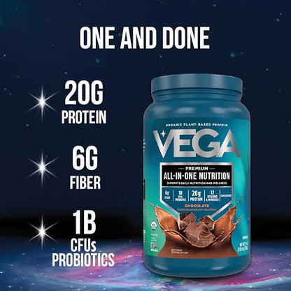 Vega Organic All-in-One Vegan Protein Powder, Chocolate - Superfood Ingredients, Vitamins for Immunity Support, Keto Friendly, Pea Protein for Women & Men, 13.2 oz (Packaging May Vary)