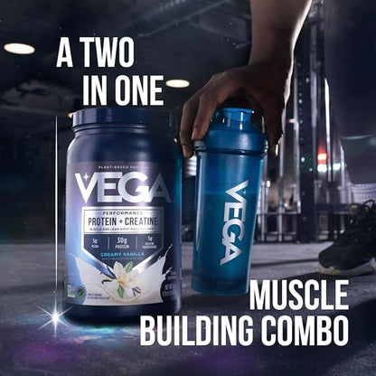 Vega Protein + Creatine - 30g Plant-Based Protein, Chocolate, 20 Servings, 3g Creatine, 5g BCAAs, Vegan, Keto, Gluten Free, Dairy Free, Low Carb, for Muscle Growth & Repair, Drink Mix, 36oz