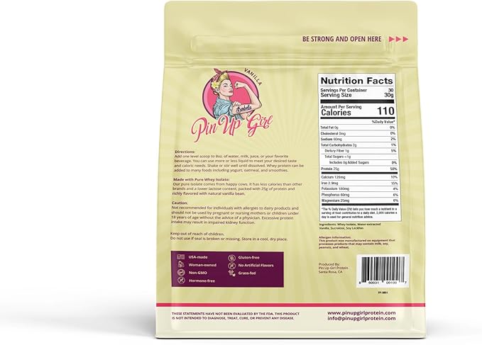 Pin Up Girl Whey Protein Isolate Powder | Vanilla | 25g of Protein Per Serving | Premium Muscle-Building Whey Protein for Women | Fat Free, Low Calorie, Low Carb, No Added Sugar (32 Ounces)