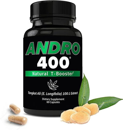 Andro400 Natural T Booster Supplements for Men – Traditional Tongkat Ali (Eurycoma Longifolia) 100:1 Extract – Herbal Formula for Energy, Stamina, & Metabolic Support – 1 Pack, 60 Capsules