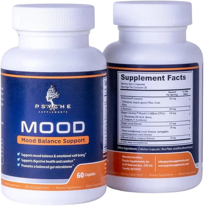 Mood Balance Support Supplement | Emotional Wellness Formula | Calm and Focus Blend | Gut-Brain Formula | Clean Ingredients 60 Vegetarian Capsules.