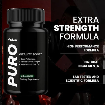 Puro Vitality Boost - Puro Pills Premium Blend Supplement Maximum Strength Daily Natural Vitamins Booster Capsules, Pure Performance Support Advanced Formula Overall Health Wellness (60 Capsules)