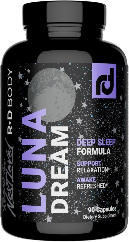 Luna Dream Natural Sleep Supplement for Relaxation & Restful Sleep (90 Capsules) - Natural Sleep Aid with Valerian Root, Ashwagandha, Magnesium, L-Tryptophan, Lemon Balm, & More - Melatonin Free