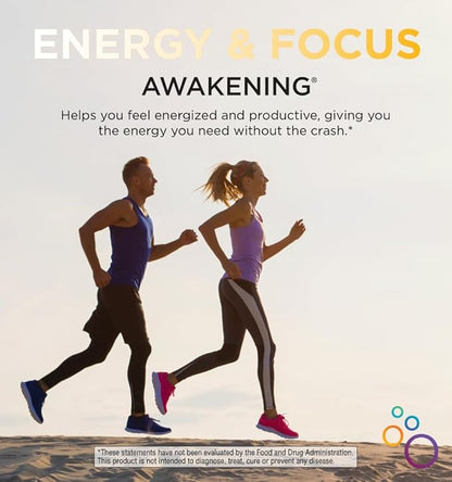 Awakening Natural Energy & Focus Supplement with Panax Ginseng, Guarana Extract & Chromium Picolinate | Brain Supplement for Focus, Energy, Mood & Clarity | Gluten Free Veggie, USA - 60 Caps