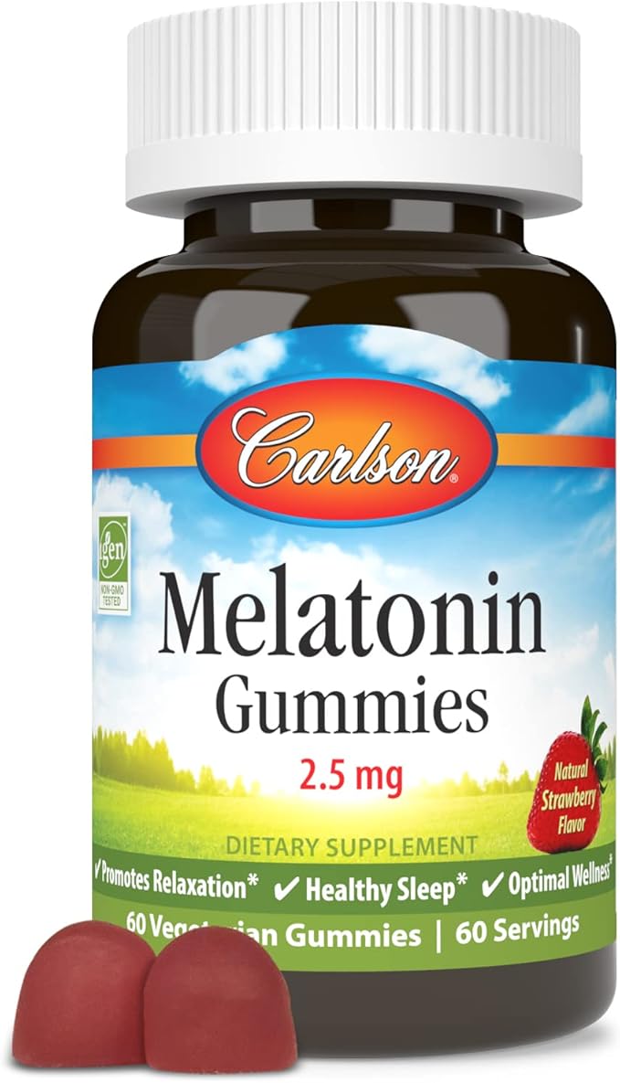 Carlson - Melatonin Gummies, 2.5 mg, Healthy Sleep, Promotes Relaxation, Natural Strawberry Flavor, 60 Gummies