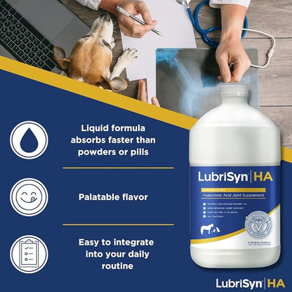 LubriSynHA Hyaluronic Acid Hip & Joint Care Supplement for Dogs, Cats & Horses – Liquid Oral HA for Pets – Joint Support Supplement Promotes Mobility, Flexibility, Cartilage Health & Comfort – 128oz