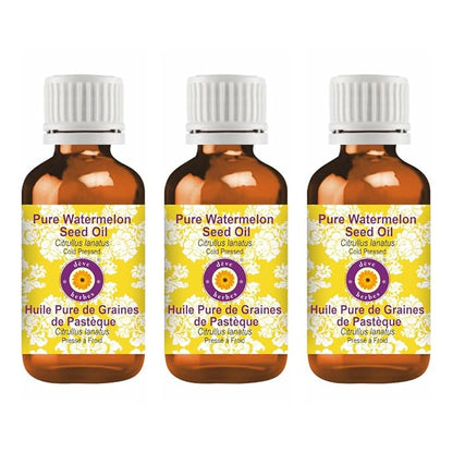 Deve Herbes Pure Watermelon Seed Oil (Citrullus lanatus) Cold Pressed (Pack of Three)100ml X 3 (10 oz)