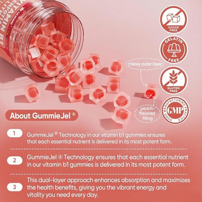 Vitamin B1 & Methylated Vitamin B Complex Gummies - All B Vitamins, Benfotiamine, Thiamine & Inositol, Methylated B1 B2 B6 Multivitamins, L-methylfolate, Methyl B12 for Nerve Cognition Energy, 60 Cts