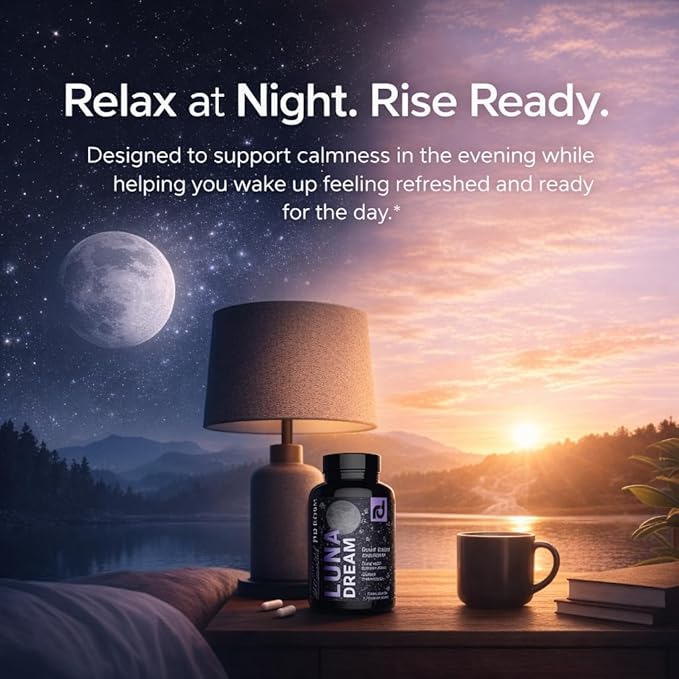 Luna Dream Natural Sleep Supplement for Relaxation & Restful Sleep (90 Capsules) - Natural Sleep Aid with Valerian Root, Ashwagandha, Magnesium, L-Tryptophan, Lemon Balm, & More - Melatonin Free