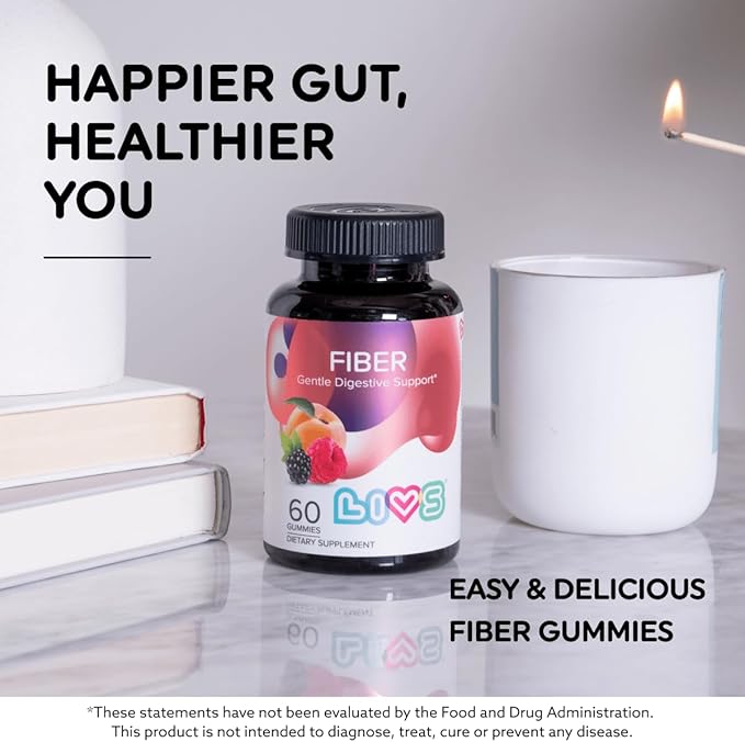 LIVS Fiber Gummies for Adults – Promote Digestive Support & Regularity | Gut Health & Smooth Digestion | Plant-Based Prebiotic | Non-GMO Fiber Supplement for Men & Women | 60 Count with 30 Servings