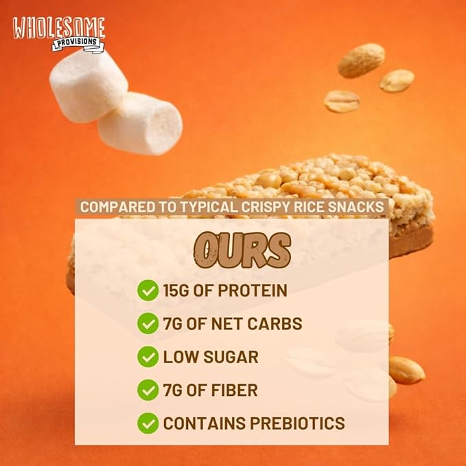 Protein Crispy Rice Treats, 15g Protein, 3g-7g Net Carbs, Low Carb, Fluffy, Soft, Chewy, Gluten Free, High Fiber, Keto-Friendly, No Aftertaste (Fluffy Peanut Butter, 3 Pack)