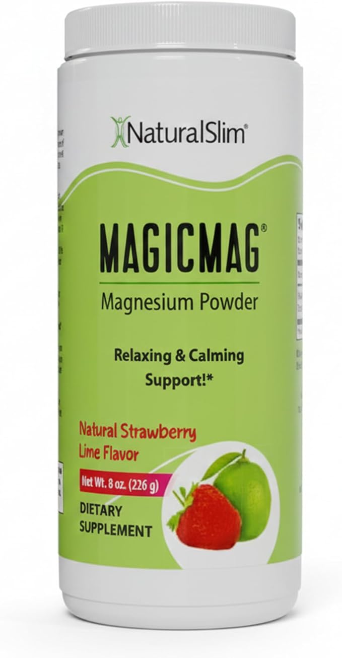 NaturalSlim MagicMag Magnesium Citrate Powder Drink for Relaxation, Stress, Constipation, Better Rest & Digestive Health, Magnesium Supplement for Women and Men, Strawberry & Lime Flavored 8oz
